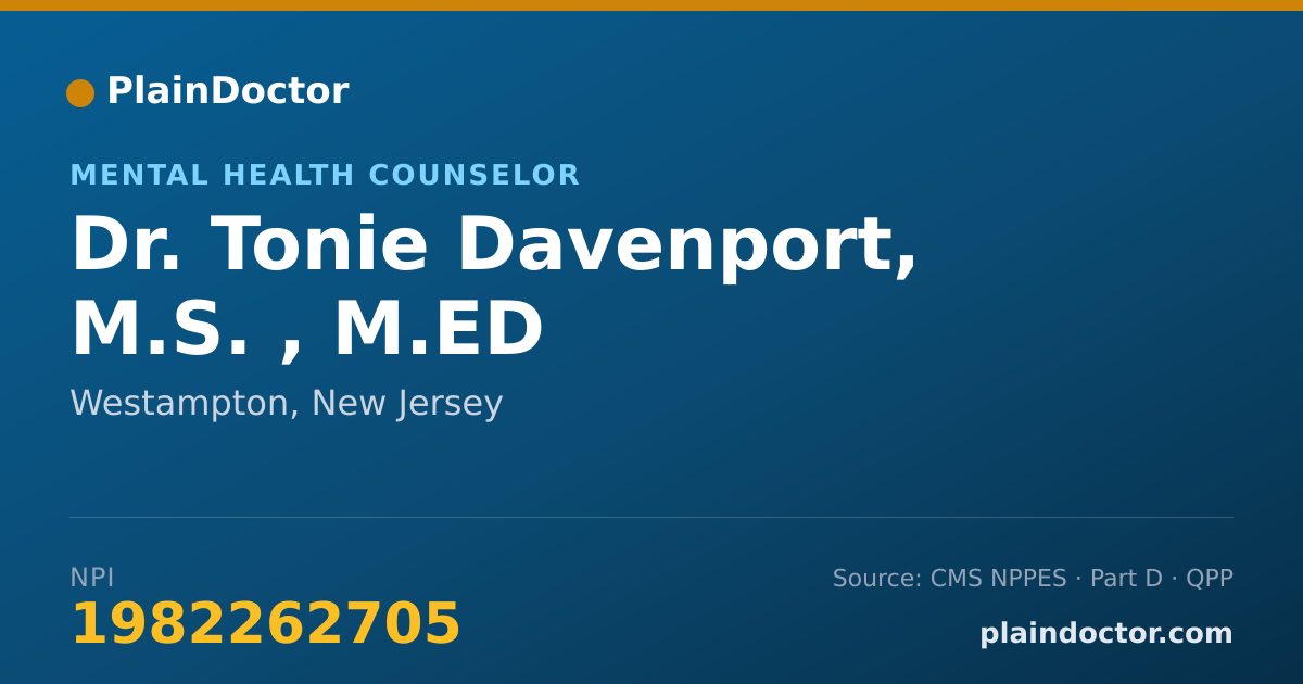 Shareable card for Tonie Davenport, M.S. , M.ED - Mental Health Counselor, Westampton, NJ