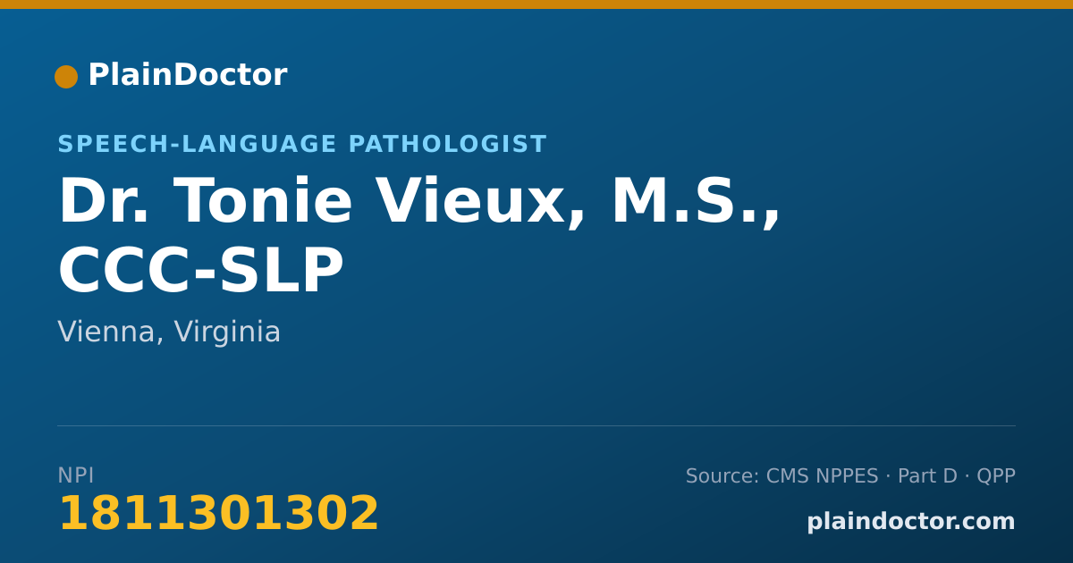 Shareable card for Tonie Vieux, M.S., CCC-SLP - Speech-Language Pathologist, Vienna, VA