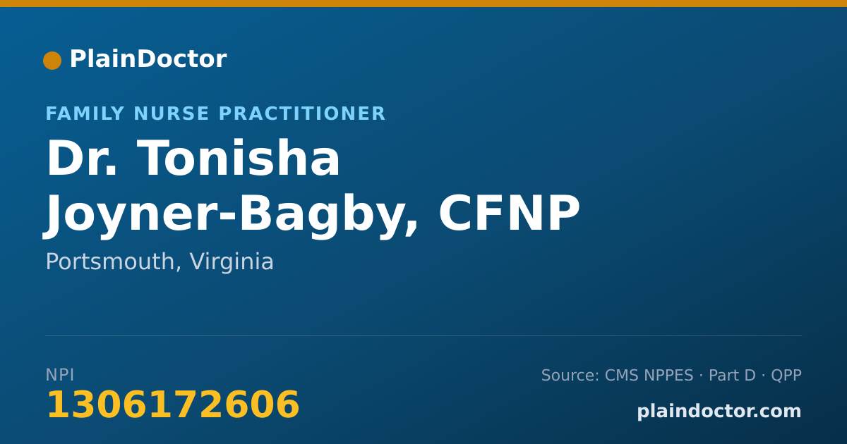 Shareable card for Tonisha Joyner-Bagby, CFNP - Family Nurse Practitioner, Portsmouth, VA