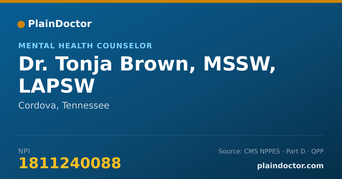 Shareable card for Tonja Brown, MSSW, LAPSW - Mental Health Counselor, Cordova, TN