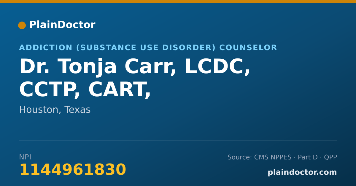 Shareable card for Tonja Carr, LCDC, CCTP, CART, - Addiction (Substance Use Disorder) Counselor, Houston, TX