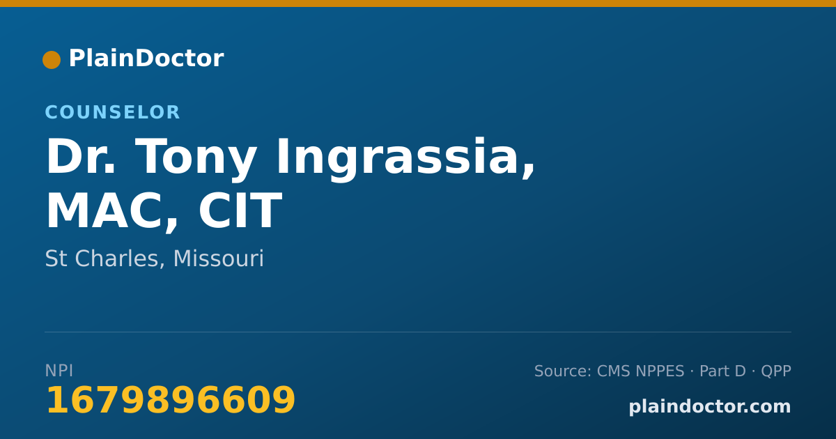Shareable card for Tony Ingrassia, MAC, CIT - Counselor, St Charles, MO