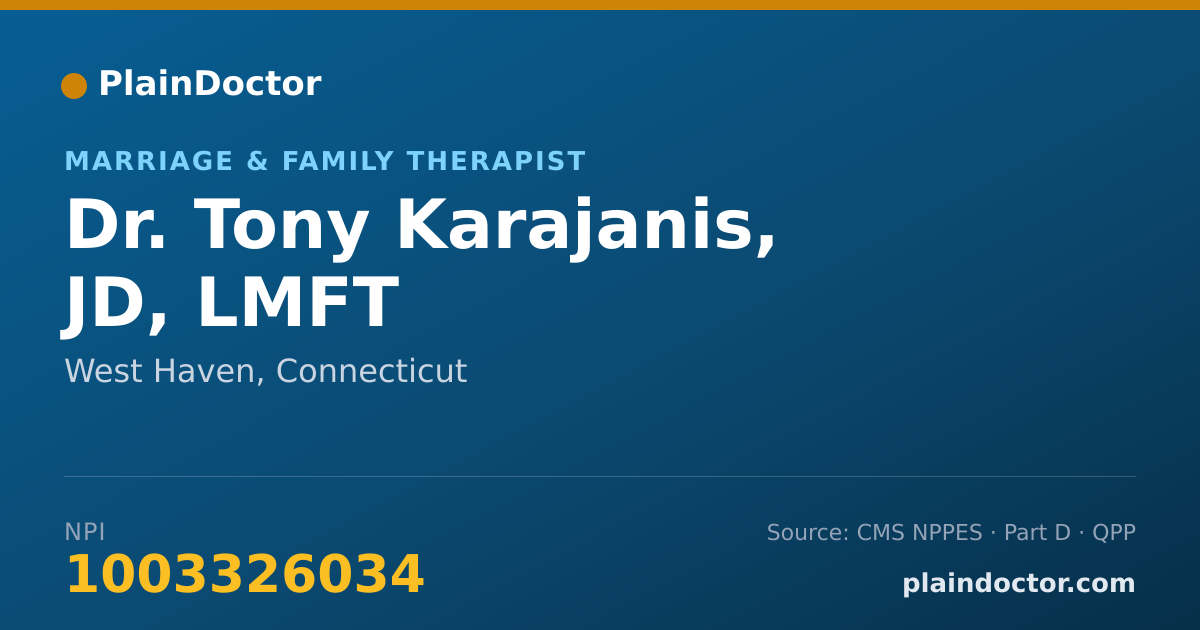 Shareable card for Tony Karajanis, JD, LMFT - Marriage & Family Therapist, West Haven, CT