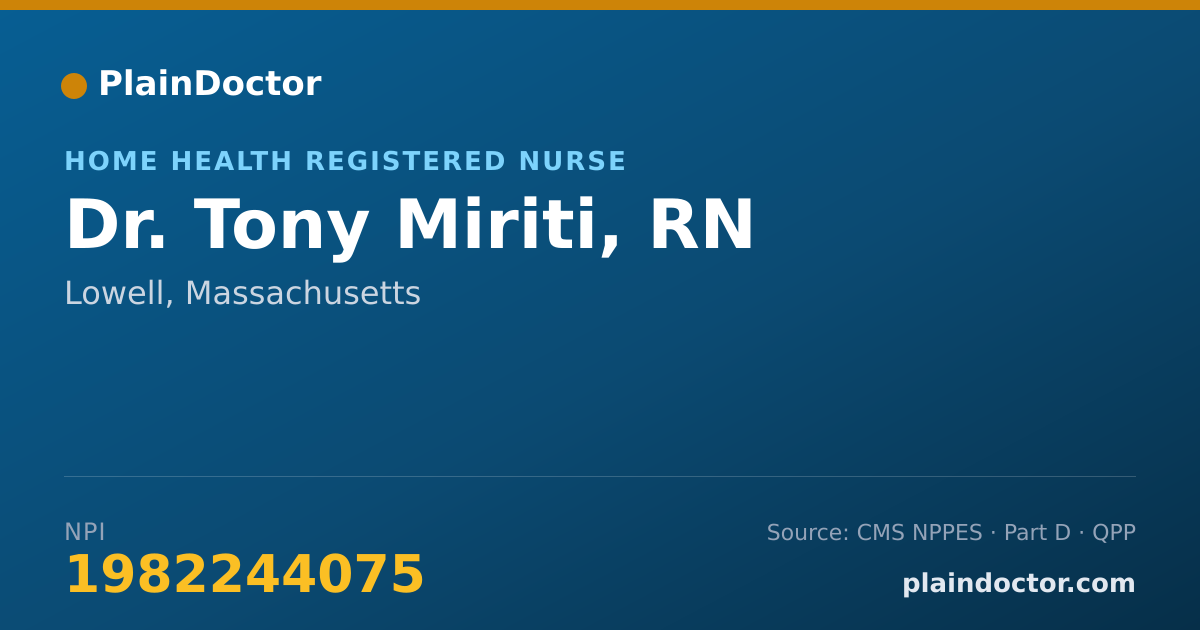 Shareable card for Tony Miriti, RN - Home Health Registered Nurse, Lowell, MA