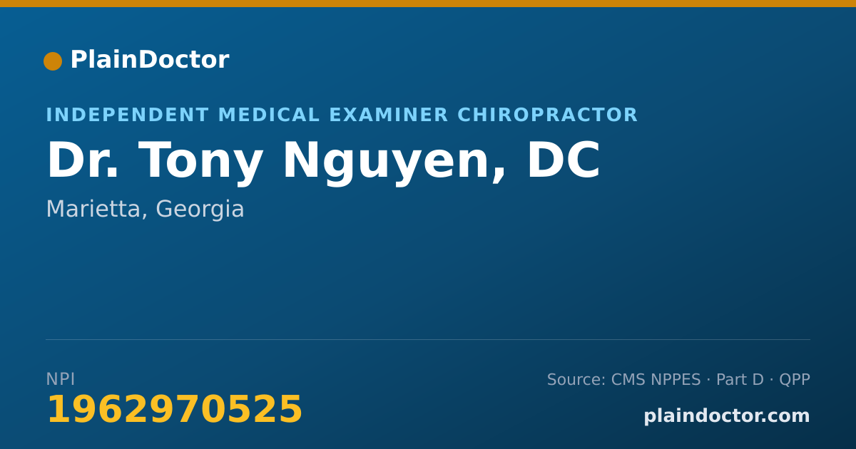 Shareable card for Tony Nguyen, DC - Independent Medical Examiner Chiropractor, Marietta, GA