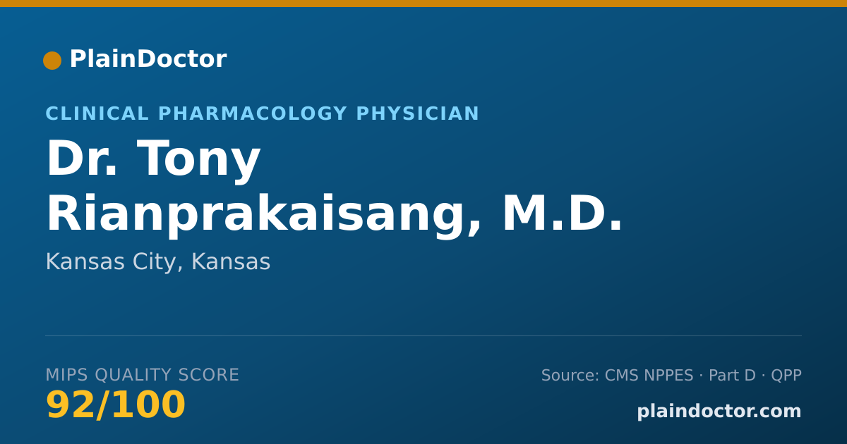 Shareable card for Tony Rianprakaisang, M.D. - Clinical Pharmacology Physician, Kansas City, KS