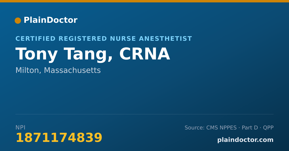 Shareable card for Tony Tang, CRNA - Certified Registered Nurse Anesthetist, Milton, MA