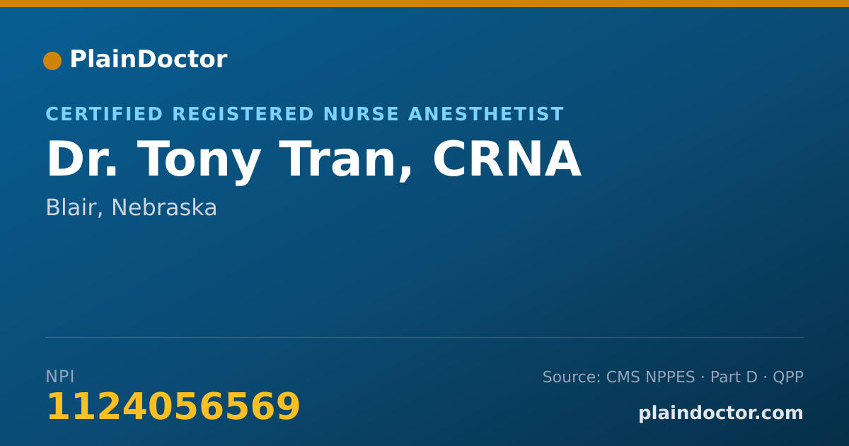 Shareable card for Tony Tran, CRNA - Certified Registered Nurse Anesthetist, Blair, NE