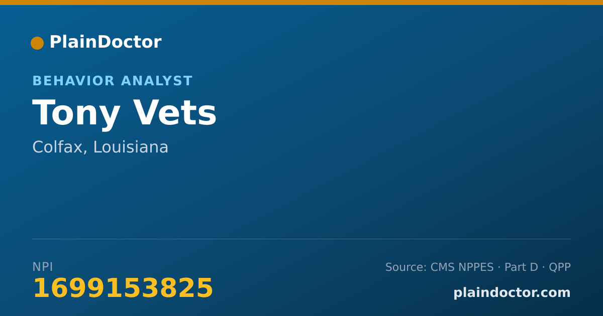 Shareable card for Tony Vets - Behavior Analyst, Colfax, LA