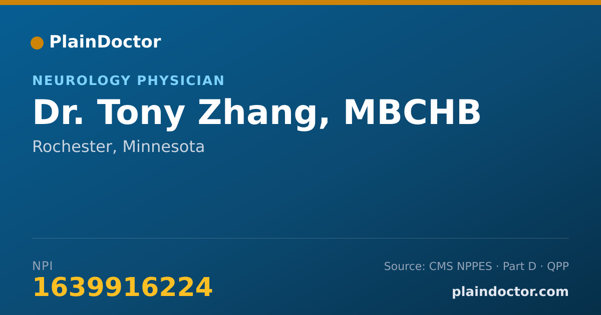 Shareable card for Tony Zhang, MBCHB - Neurology Physician, Rochester, MN