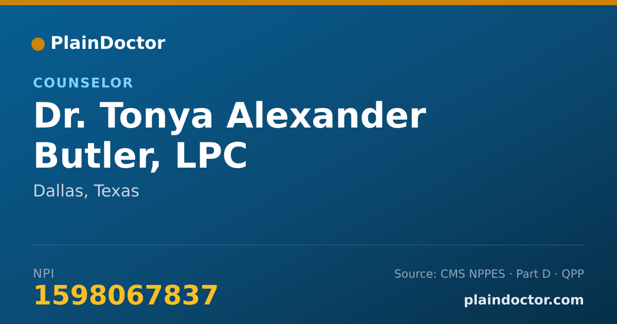 Shareable card for Tonya Alexander Butler, LPC - Counselor, Dallas, TX