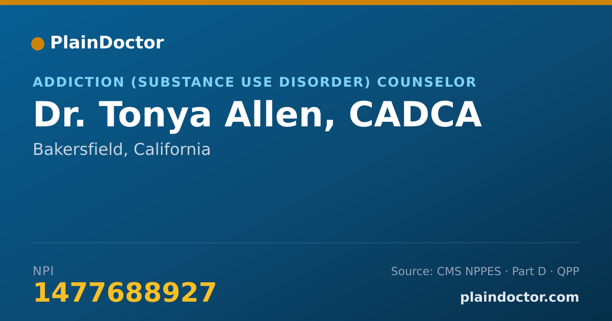 Shareable card for Tonya Allen, CADCA - Addiction (Substance Use Disorder) Counselor, Bakersfield, CA