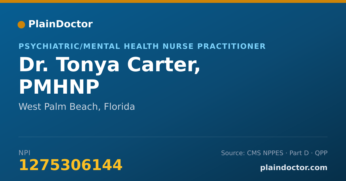 Shareable card for Tonya Carter, PMHNP - Psychiatric/Mental Health Nurse Practitioner, West Palm Beach, FL