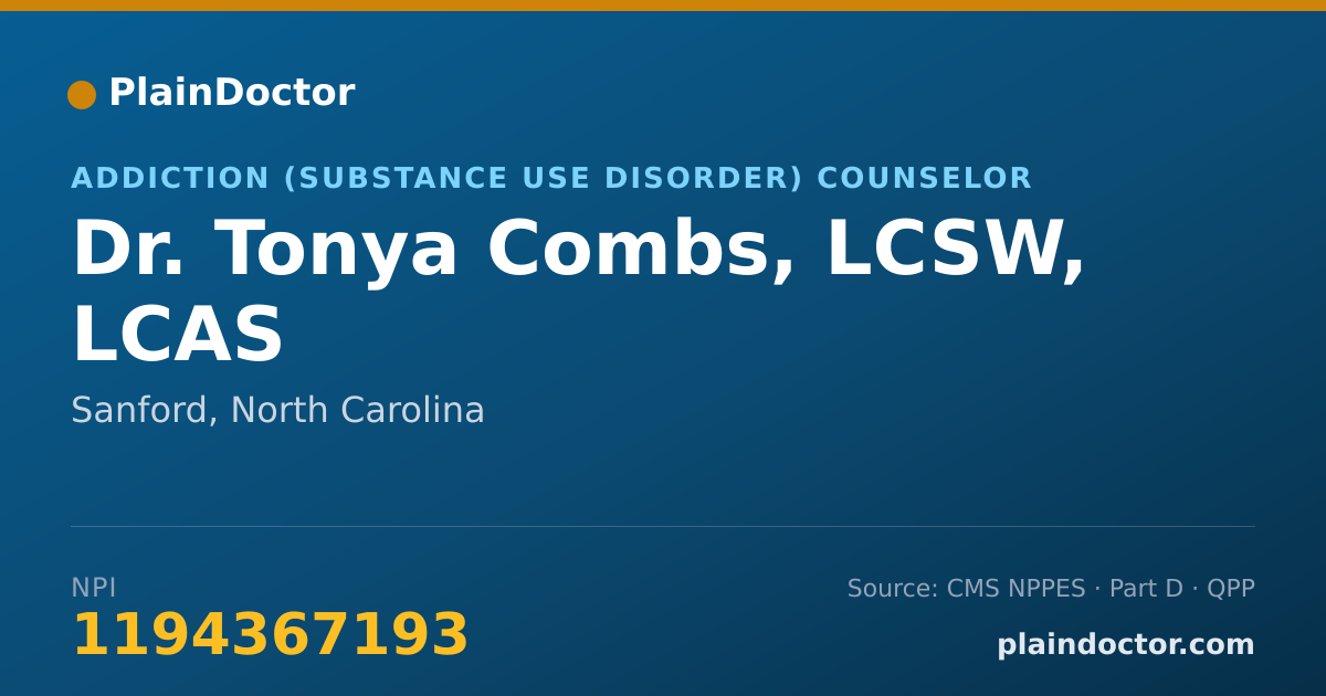 Shareable card for Tonya Combs, LCSW, LCAS - Addiction (Substance Use Disorder) Counselor, Sanford, NC