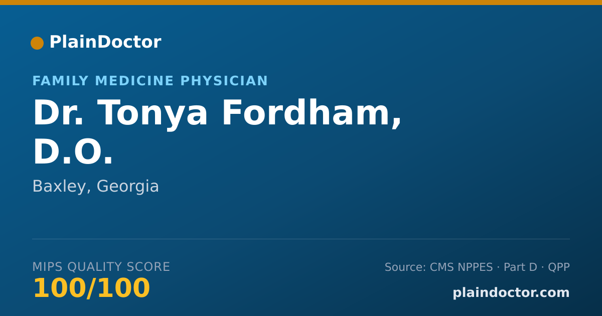 Shareable card for Tonya Fordham, D.O. - Family Medicine Physician, Baxley, GA