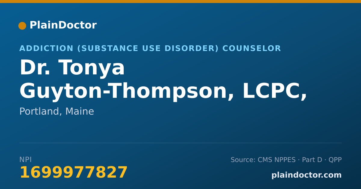 Shareable card for Tonya Guyton-Thompson, LCPC, LPC, NCC, CET - Addiction (Substance Use Disorder) Counselor, Portland, ME