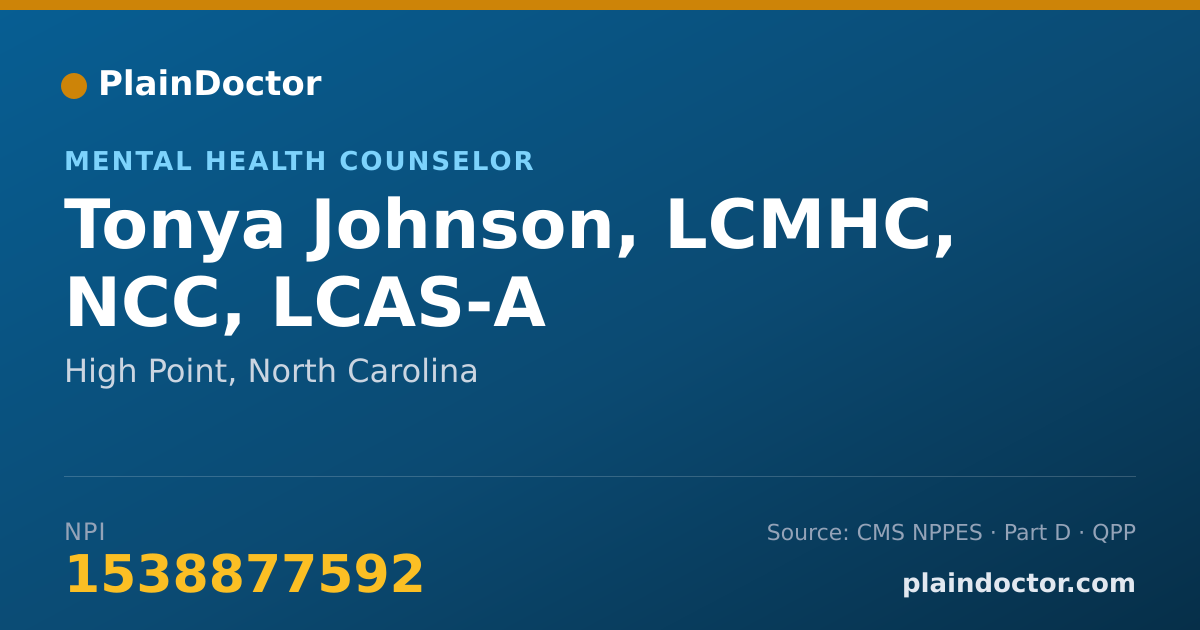 Shareable card for Tonya Johnson, LCMHC, NCC, LCAS-A - Mental Health Counselor, High Point, NC