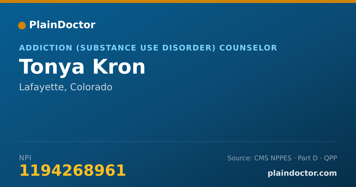 Shareable card for Tonya Kron - Addiction (Substance Use Disorder) Counselor, Lafayette, CO