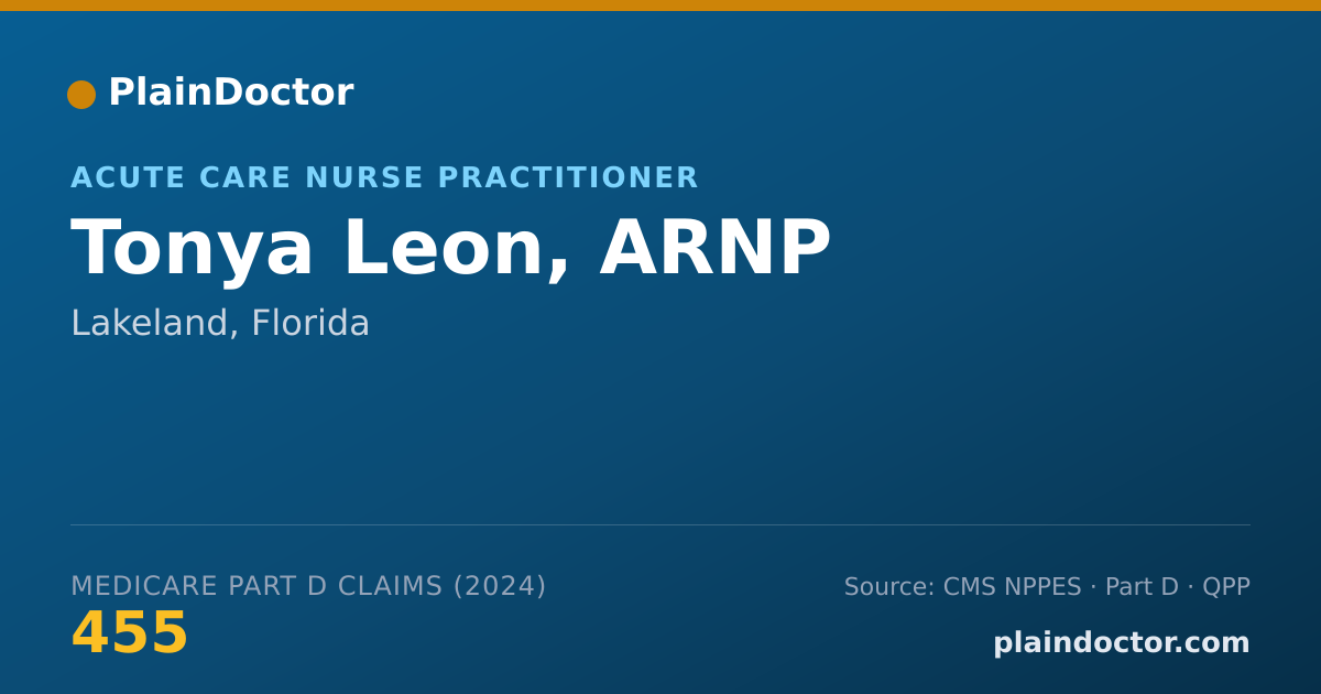 Shareable card for Tonya Leon, ARNP - Acute Care Nurse Practitioner, Lakeland, FL