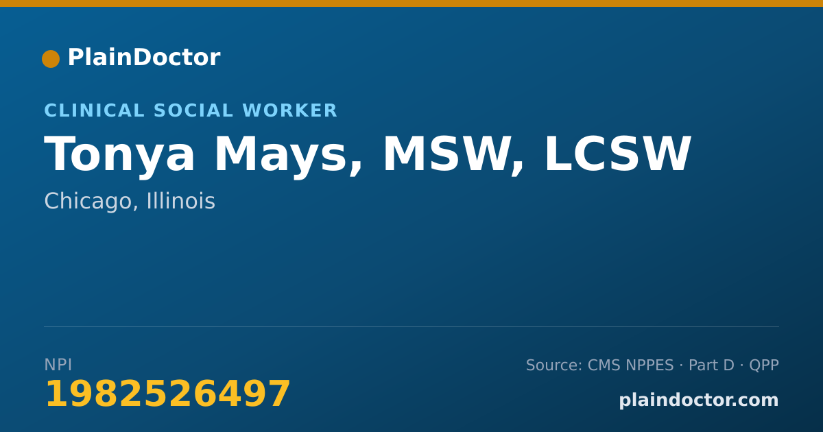 Shareable card for Tonya Mays, MSW, LCSW - Clinical Social Worker, Chicago, IL