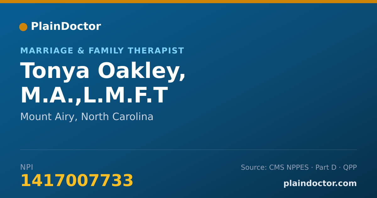 Shareable card for Tonya Oakley, M.A.,L.M.F.T - Marriage & Family Therapist, Mount Airy, NC