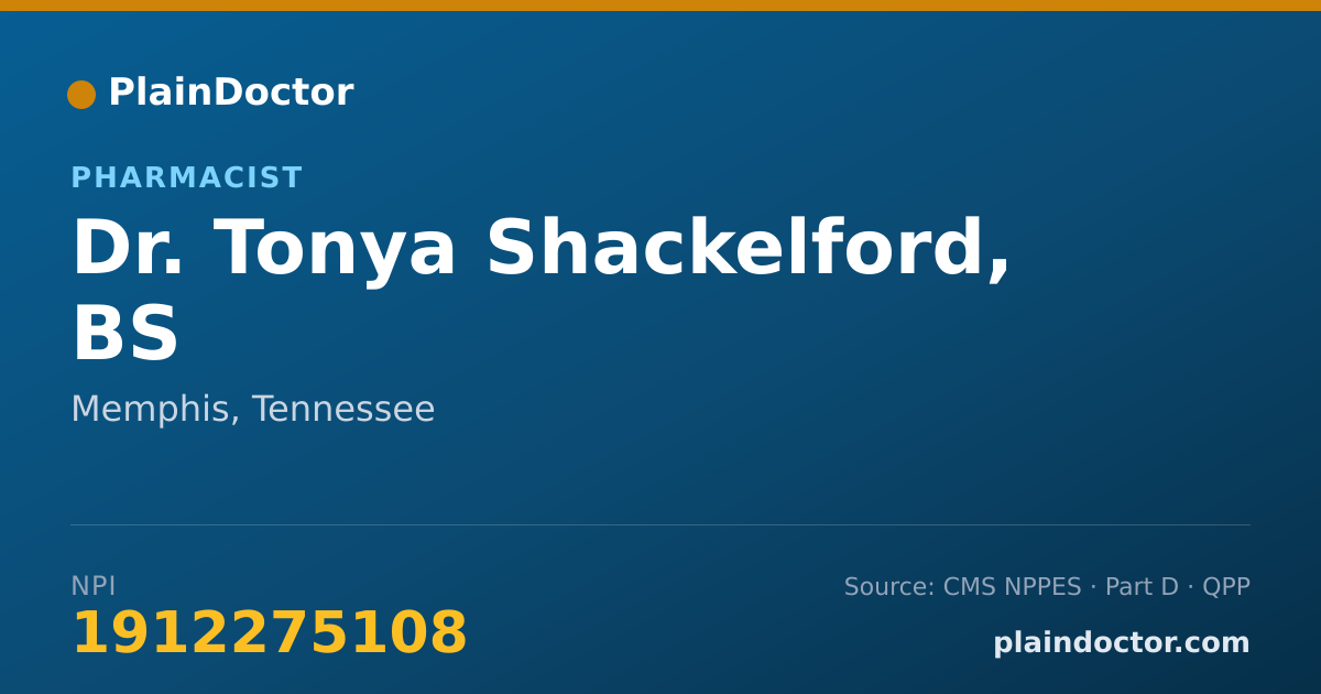 Shareable card for Tonya Shackelford, BS - Pharmacist, Memphis, TN