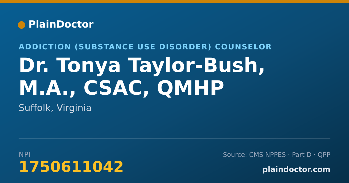 Shareable card for Tonya Taylor-Bush, M.A., CSAC, QMHP - Addiction (Substance Use Disorder) Counselor, Suffolk, VA