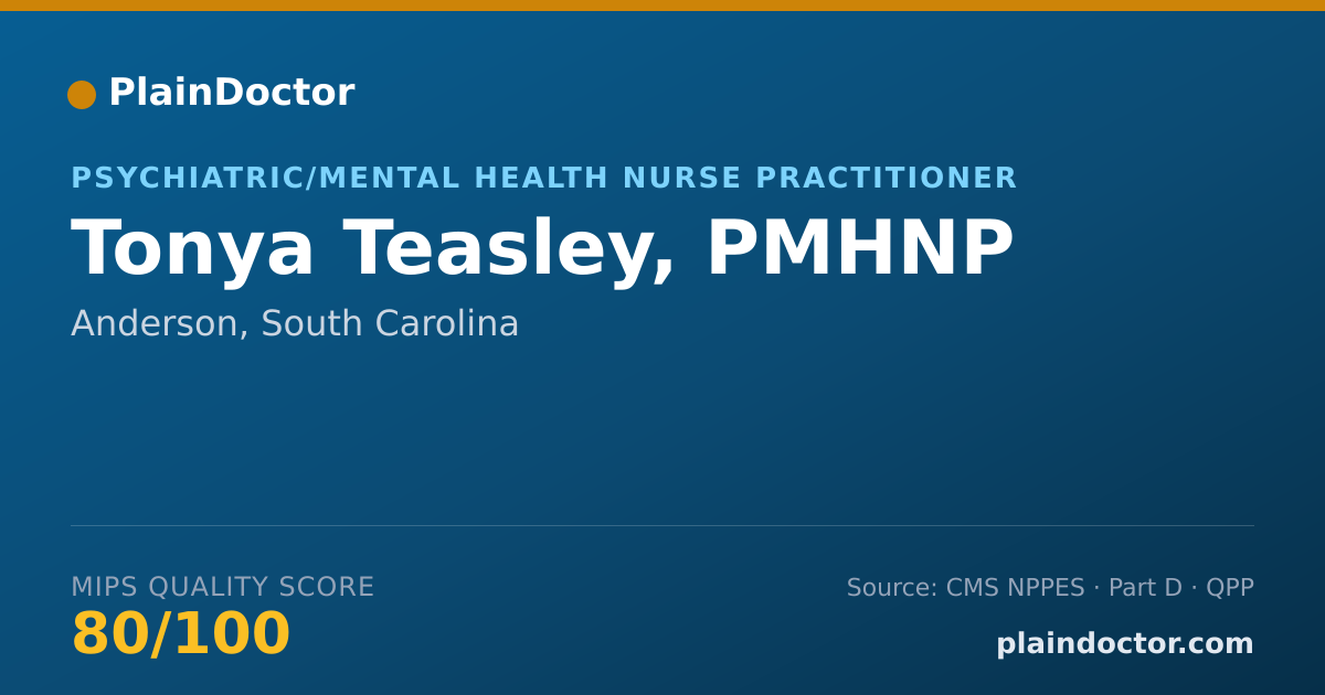 Shareable card for Tonya Teasley, PMHNP - Registered Nurse, Anderson, SC