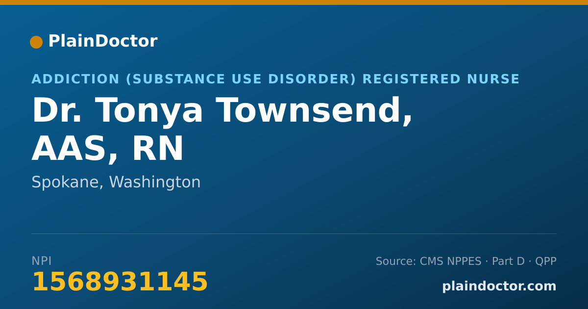 Shareable card for Tonya Townsend, AAS, RN - Addiction (Substance Use Disorder) Registered Nurse, Spokane, WA