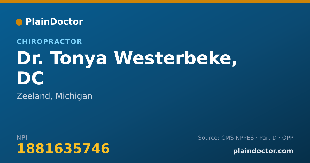 Shareable card for Tonya Westerbeke, DC - Chiropractor, Zeeland, MI