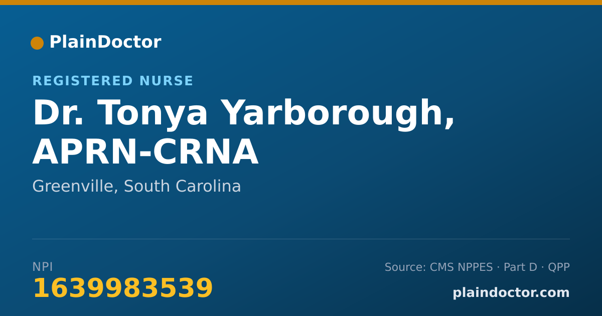 Shareable card for Tonya Yarborough, APRN-CRNA - Registered Nurse, Greenville, SC