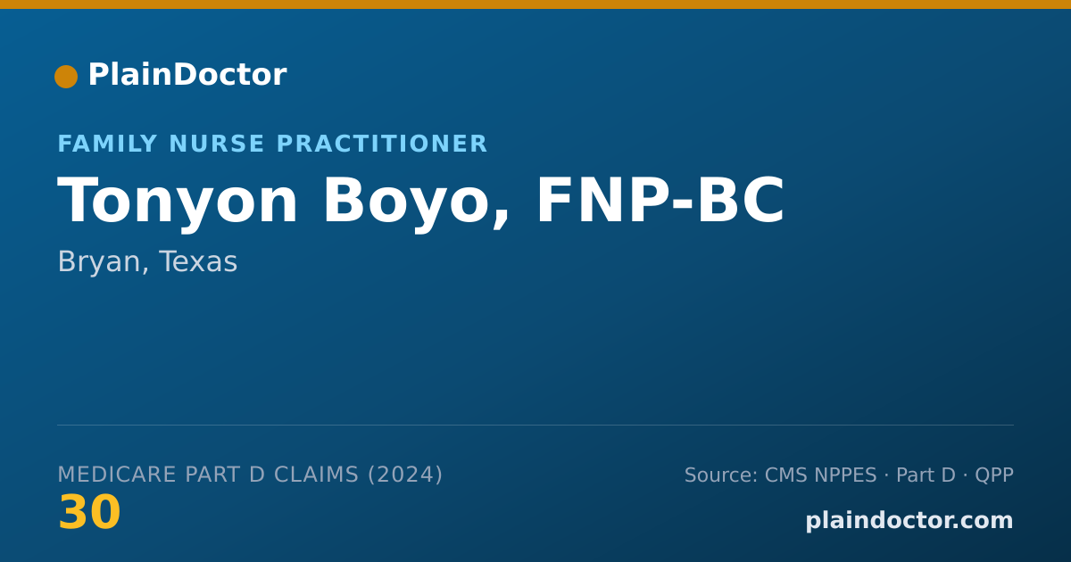 Shareable card for Tonyon Boyo, FNP-BC - Home Health Clinical Nurse Specialist, Bryan, TX