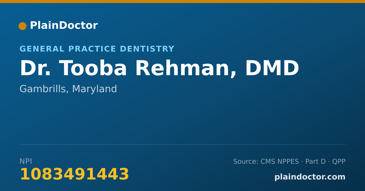 Shareable card for Tooba Rehman, DMD - General Practice Dentistry, Gambrills, MD