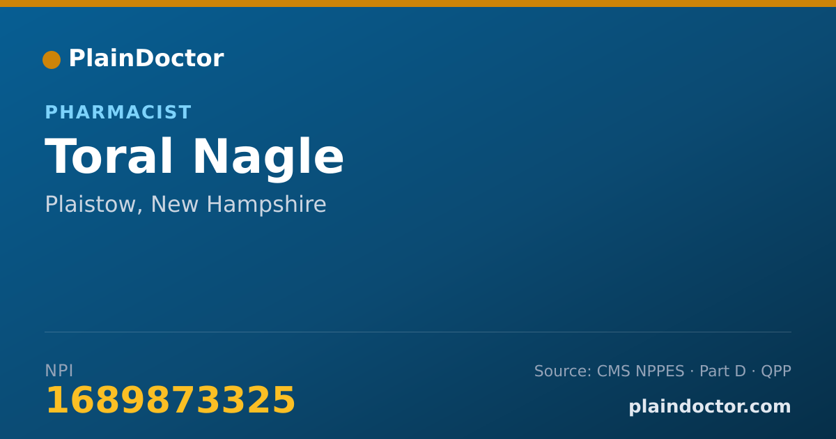 Shareable card for Toral Nagle - Pharmacist, Plaistow, NH