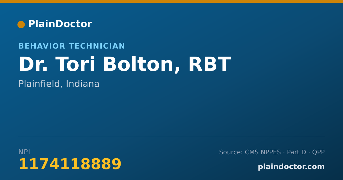 Shareable card for Tori Bolton, RBT - Behavior Technician, Plainfield, IN