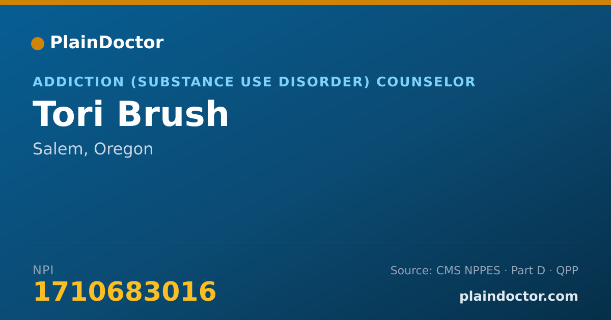 Shareable card for Tori Brush - Addiction (Substance Use Disorder) Counselor, Salem, OR