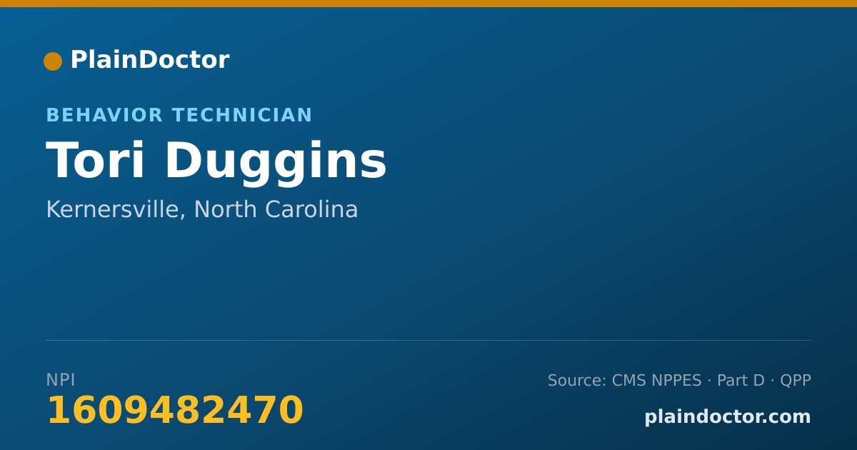 Shareable card for Tori Duggins - Behavior Technician, Kernersville, NC