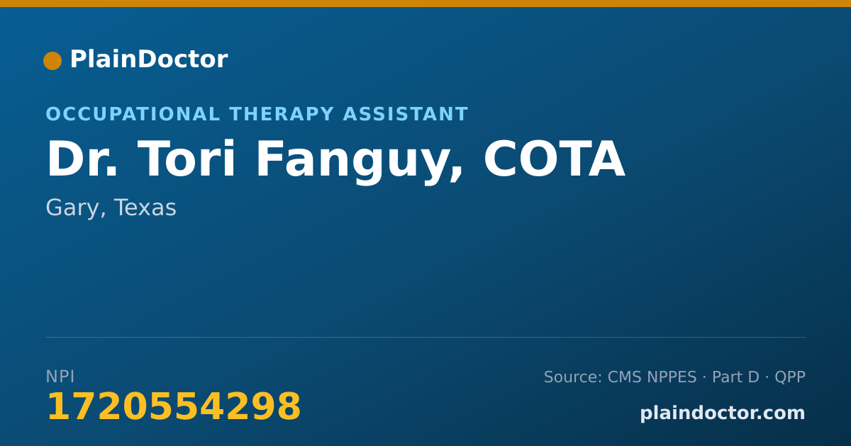 Shareable card for Tori Fanguy, COTA - Occupational Therapy Assistant, Gary, TX