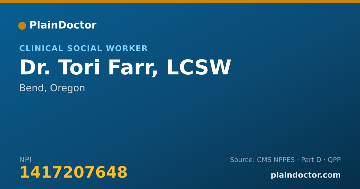 Shareable card for Tori Farr, LCSW - Clinical Social Worker, Bend, OR