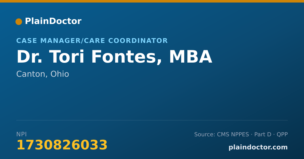 Shareable card for Tori Fontes, MBA - Case Manager/Care Coordinator, Canton, OH