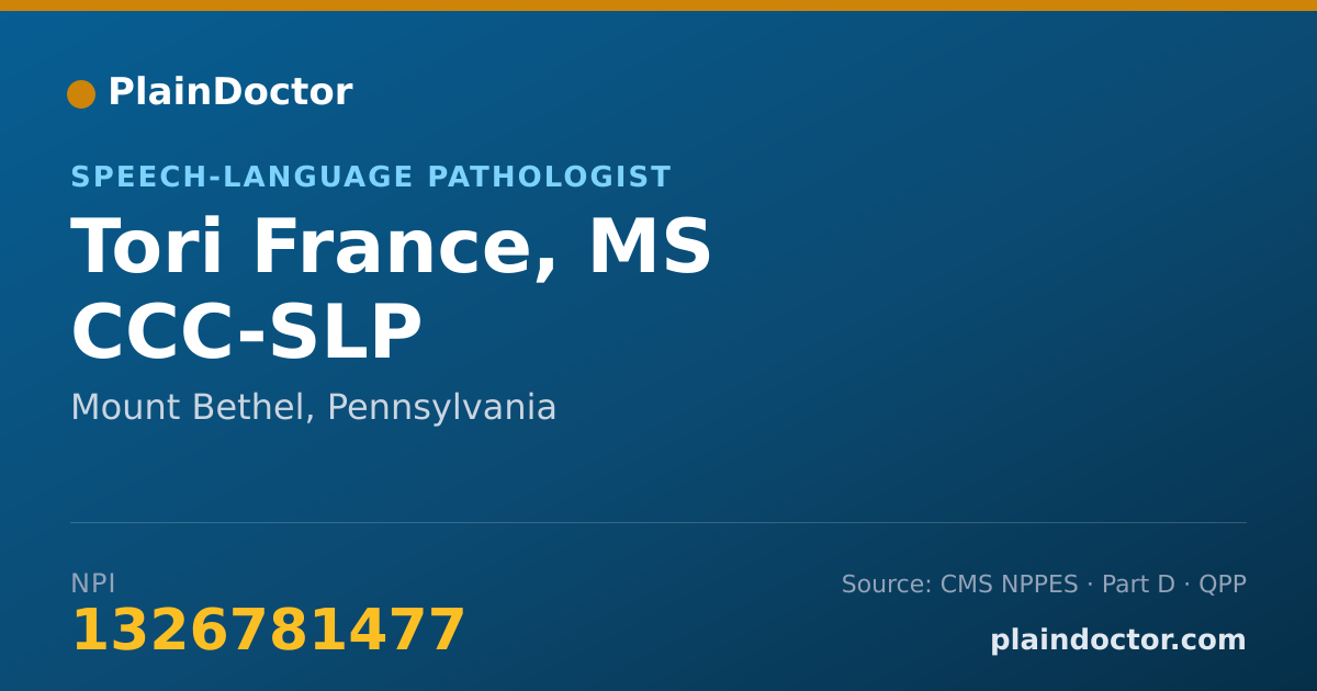 Shareable card for Tori France, MS CCC-SLP - Speech-Language Pathologist, Mount Bethel, PA
