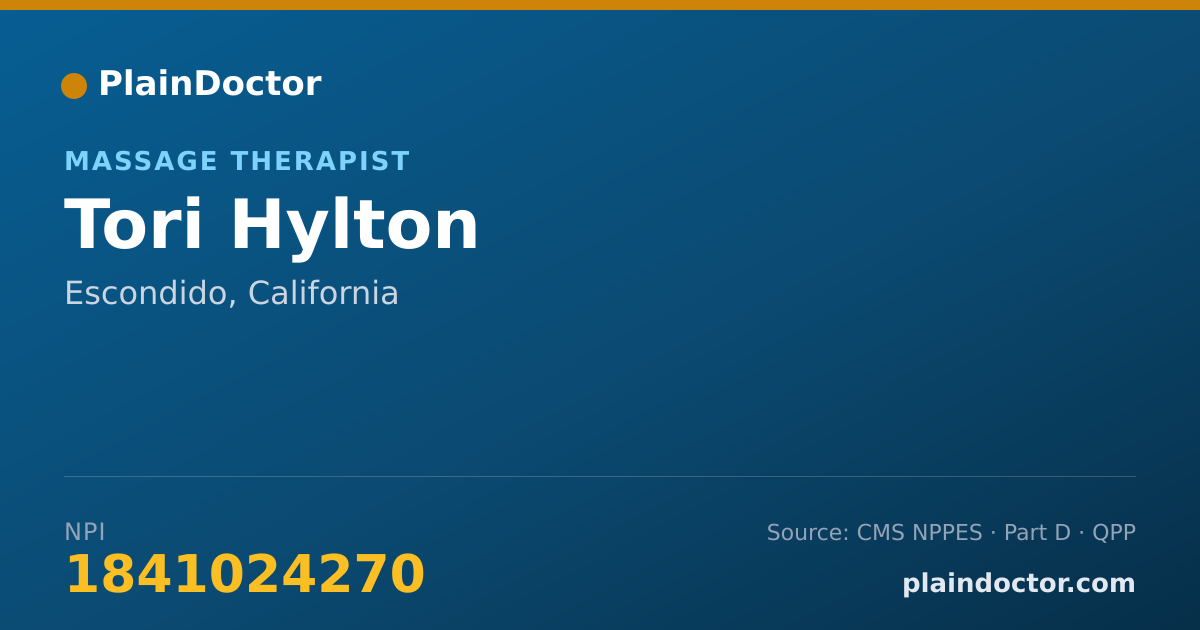 Shareable card for Tori Hylton - Massage Therapist, Escondido, CA