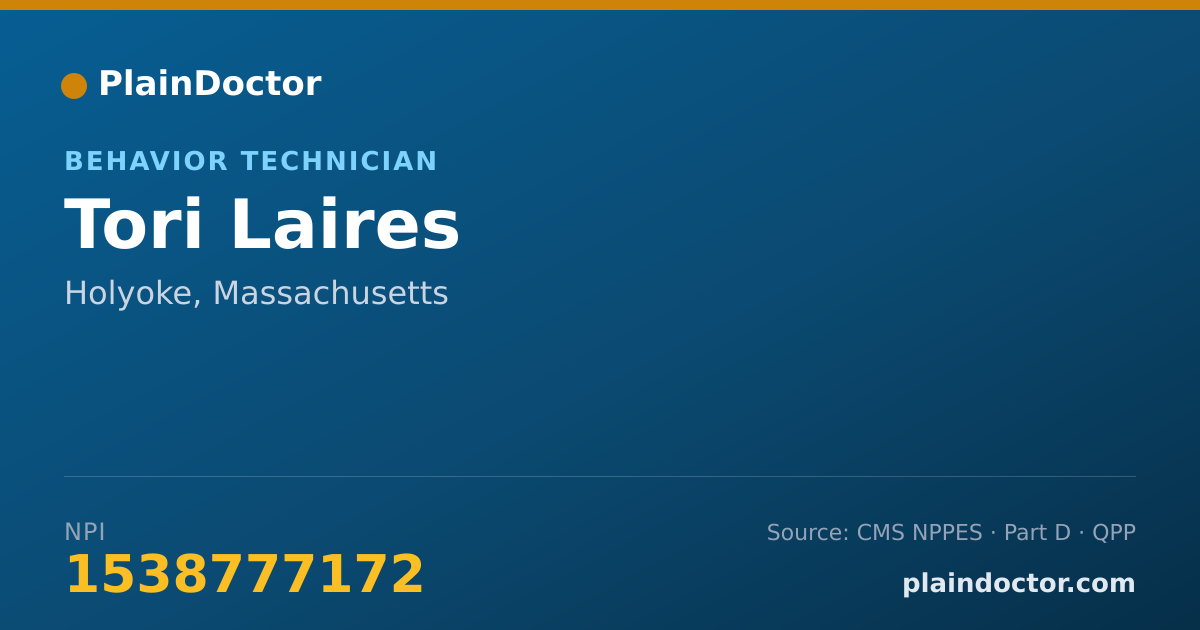 Shareable card for Tori Laires - Behavior Technician, Holyoke, MA