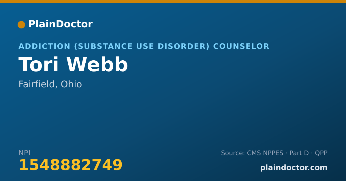 Shareable card for Tori Webb - Addiction (Substance Use Disorder) Counselor, Fairfield, OH