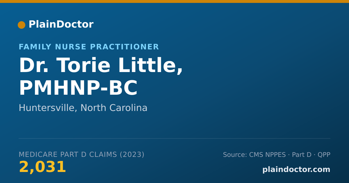 Shareable card for Torie Little, PMHNP-BC - Family Nurse Practitioner, Huntersville, NC