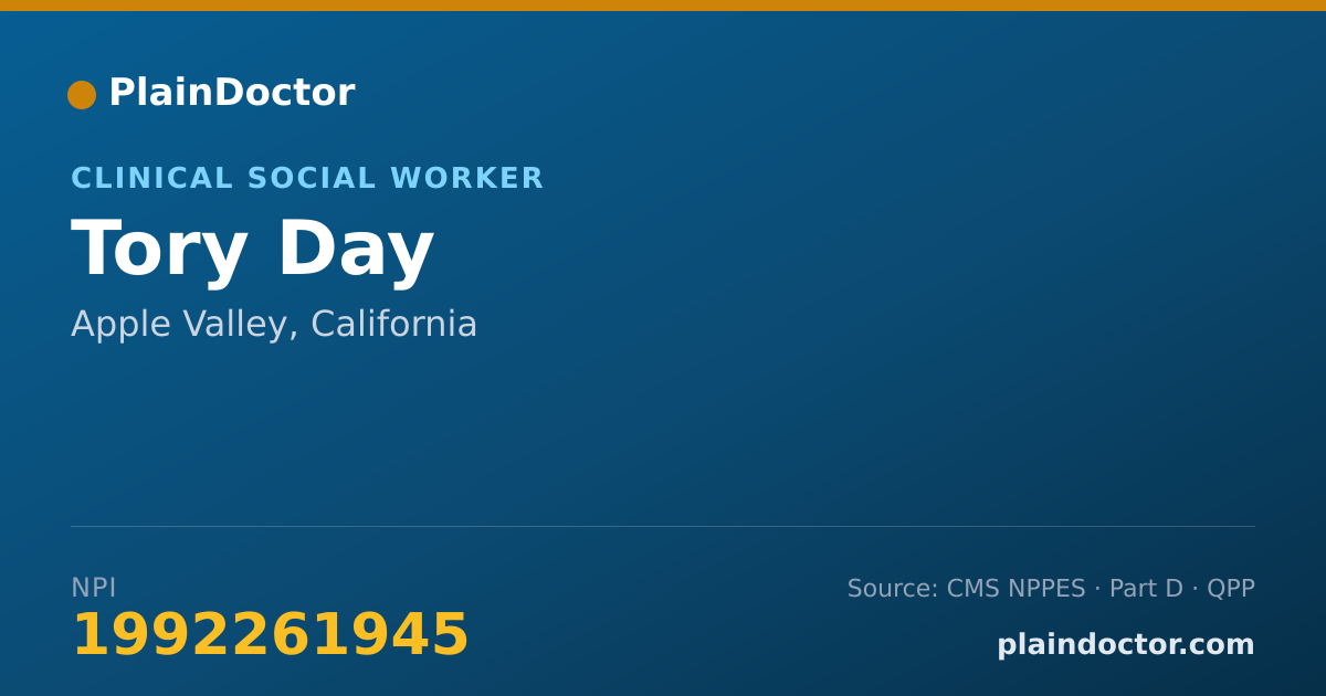 Shareable card for Tory Day - Clinical Social Worker, Apple Valley, CA