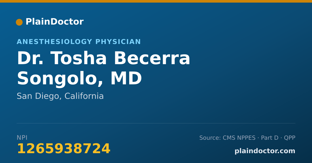 Shareable card for Tosha Becerra Songolo, MD - Anesthesiology Physician, San Diego, CA