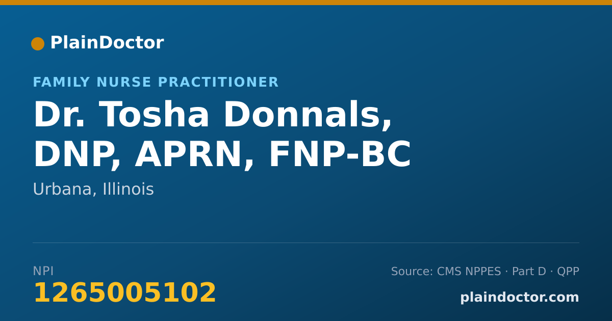 Shareable card for Tosha Donnals, DNP, APRN, FNP-BC - Family Nurse Practitioner, Urbana, IL