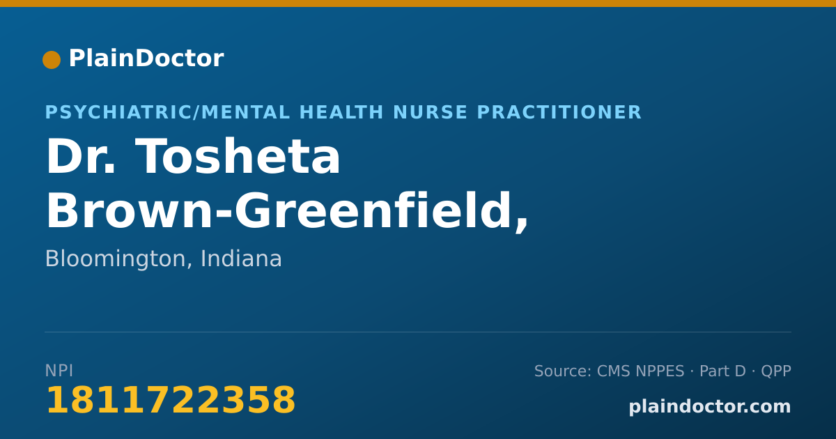 Shareable card for Tosheta Brown-Greenfield, PMHNP - Psychiatric/Mental Health Nurse Practitioner, Bloomington, IN