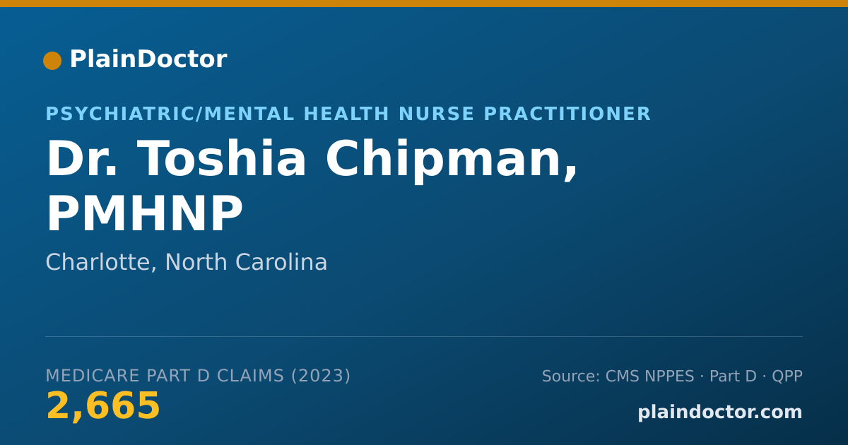 Shareable card for Toshia Chipman, PMHNP - Psychiatric/Mental Health Nurse Practitioner, Charlotte, NC